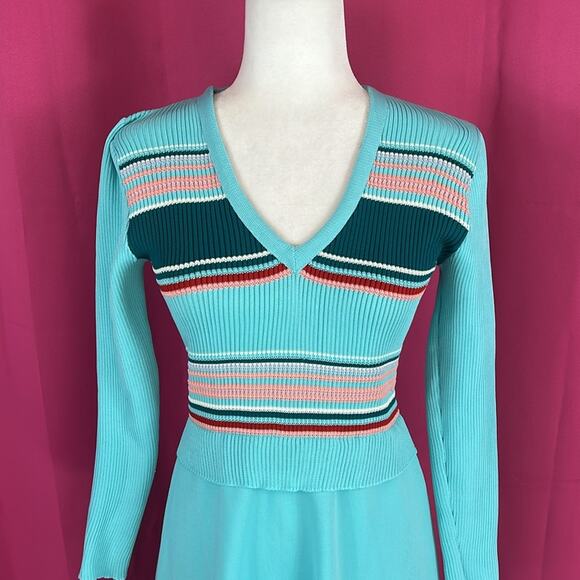 Vintage 70s Giamo Knits turquoise blue maxi sweater dress, small-med - Picture 2 of 9